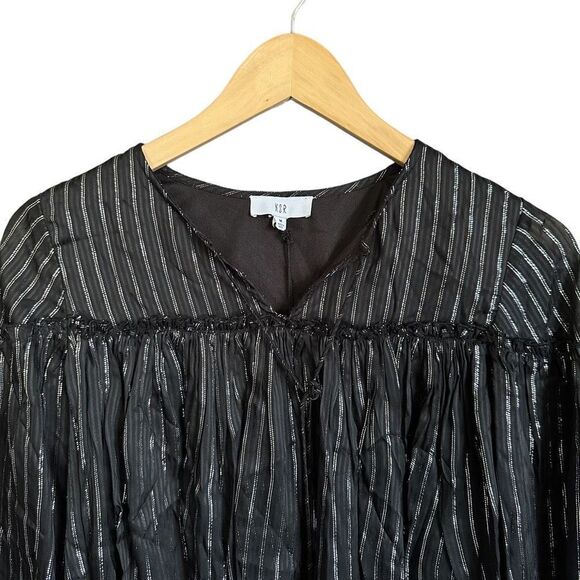 NSR Metallic Stripe Tassel Tie Front Ruffle Crop Top - Picture 4 of 10